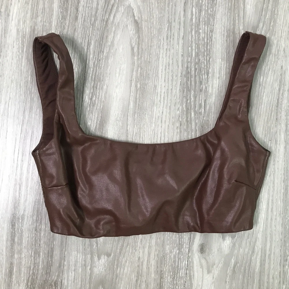 SKIMS VEGAN LEATHER BROWN BRALET TOP WOMENS SMALL